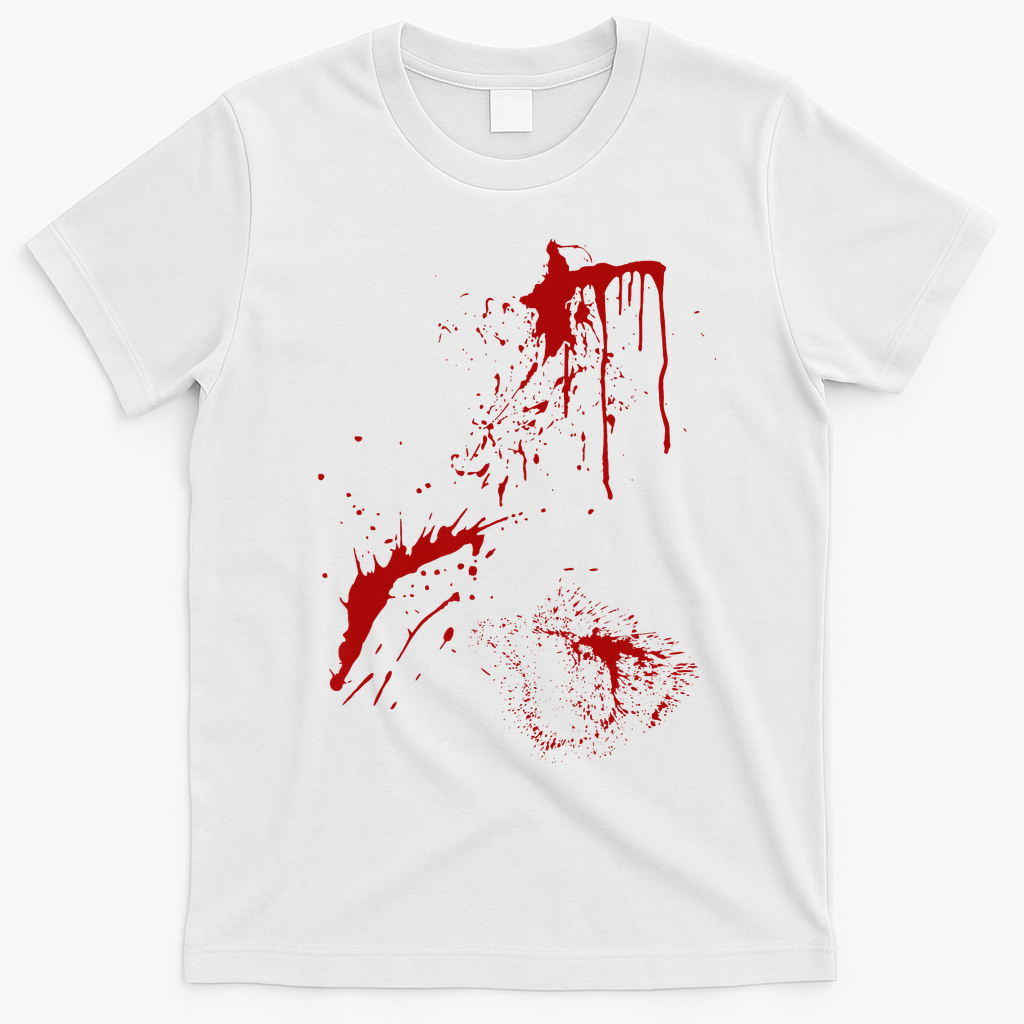 Blood Splatter Spatter Fake Bloody Halloween Zombie Victim T-Shirt - White