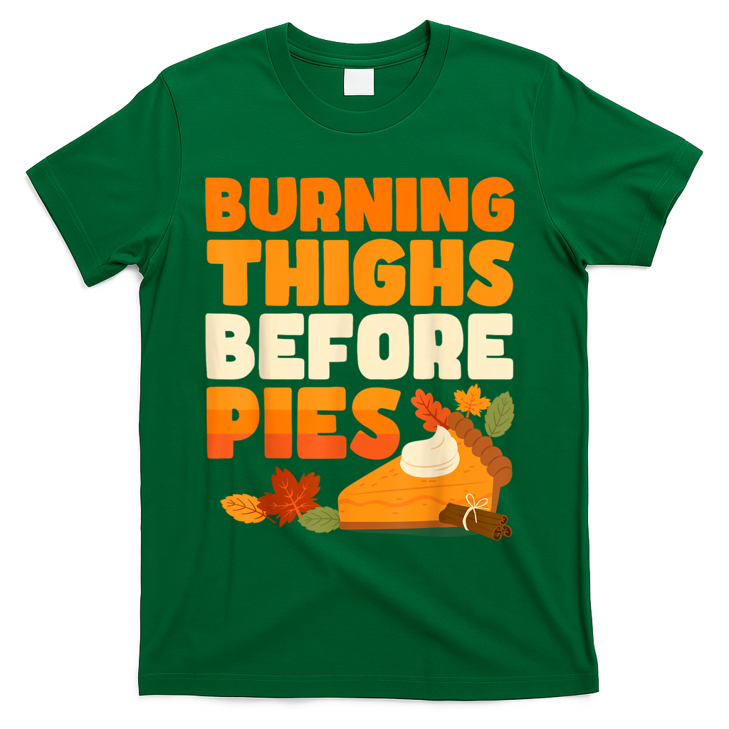 Burning Thighs Before Pies Thanksgiving Turkey Running Trot T-Shirt - Green