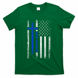 Back The Blue Jesus Faith Cross Police Thin Blue Line Flag T-Shirt