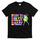 Born To Dilly Dally Playful Frog Fun T-Shirt - Black