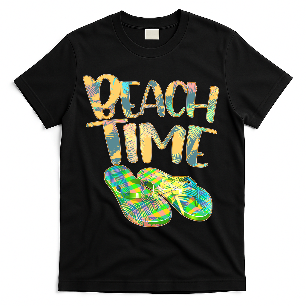Beach Time Flip Flops Summer Fun T-Shirt - Black