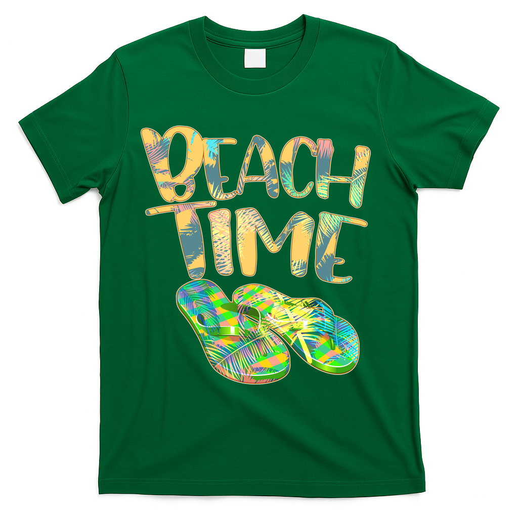 Beach Time Flip Flops Summer Fun T-Shirt - Green