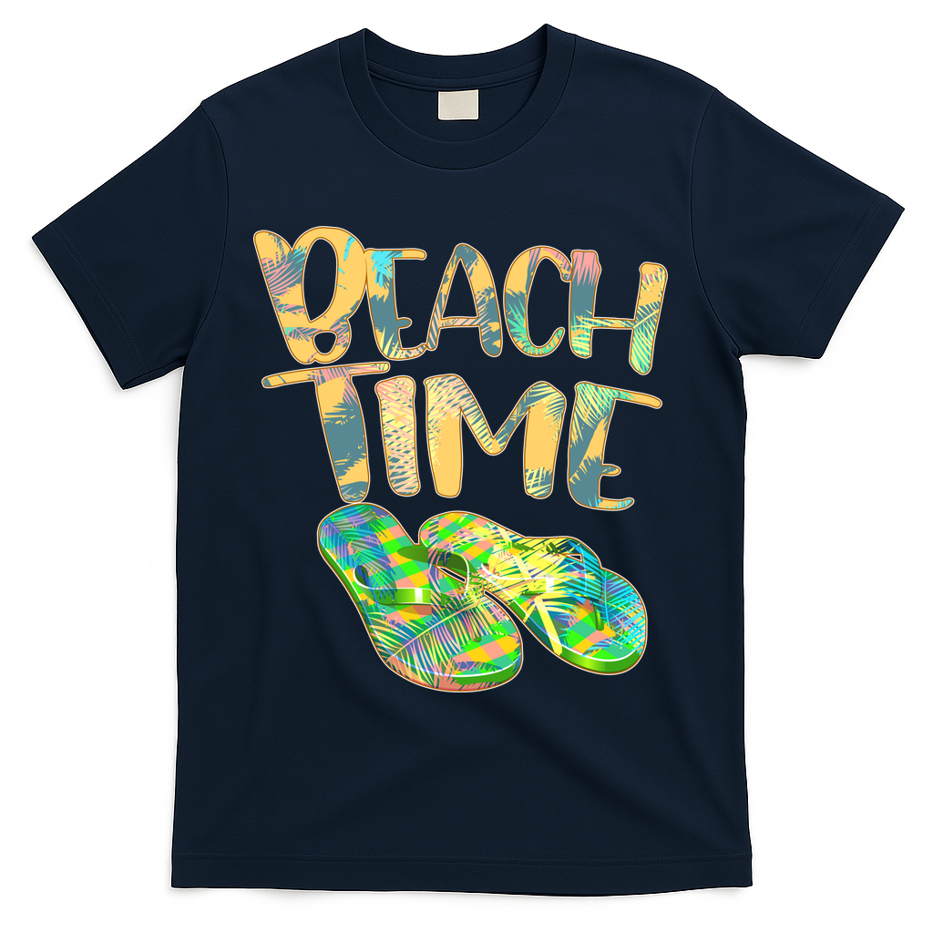 Beach Time Flip Flops Summer Fun T-Shirt - Navy