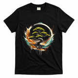 Bonsai Tree In Japanese Zen Buddhist Enso Circle Christmas T-Shirt - Black