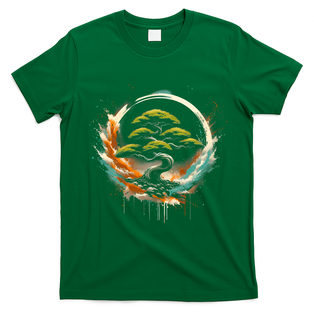 Bonsai Tree In Japanese Zen Buddhist Enso Circle Christmas T-Shirt - Irish Green