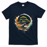 Bonsai Tree In Japanese Zen Buddhist Enso Circle Christmas T-Shirt - Navy Blue