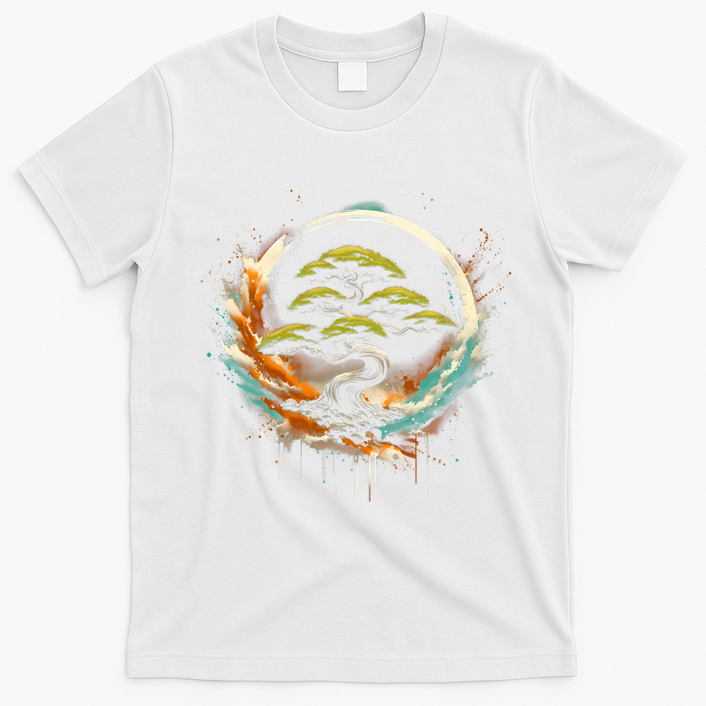 Bonsai Tree In Japanese Zen Buddhist Enso Circle Christmas T-Shirt - White