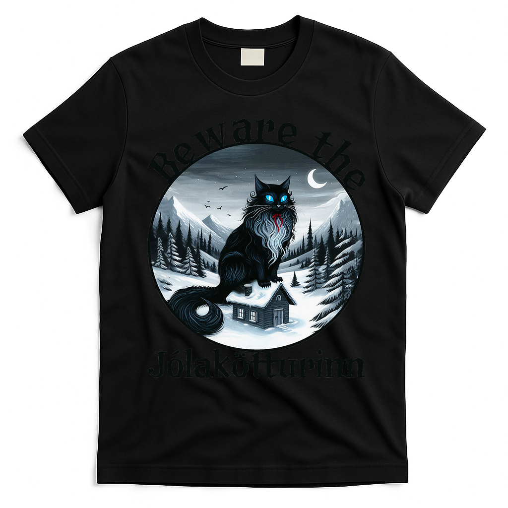 Beware The Jolakotturinn Yule Cat Icelandic Christmas Norse T-Shirt - Black