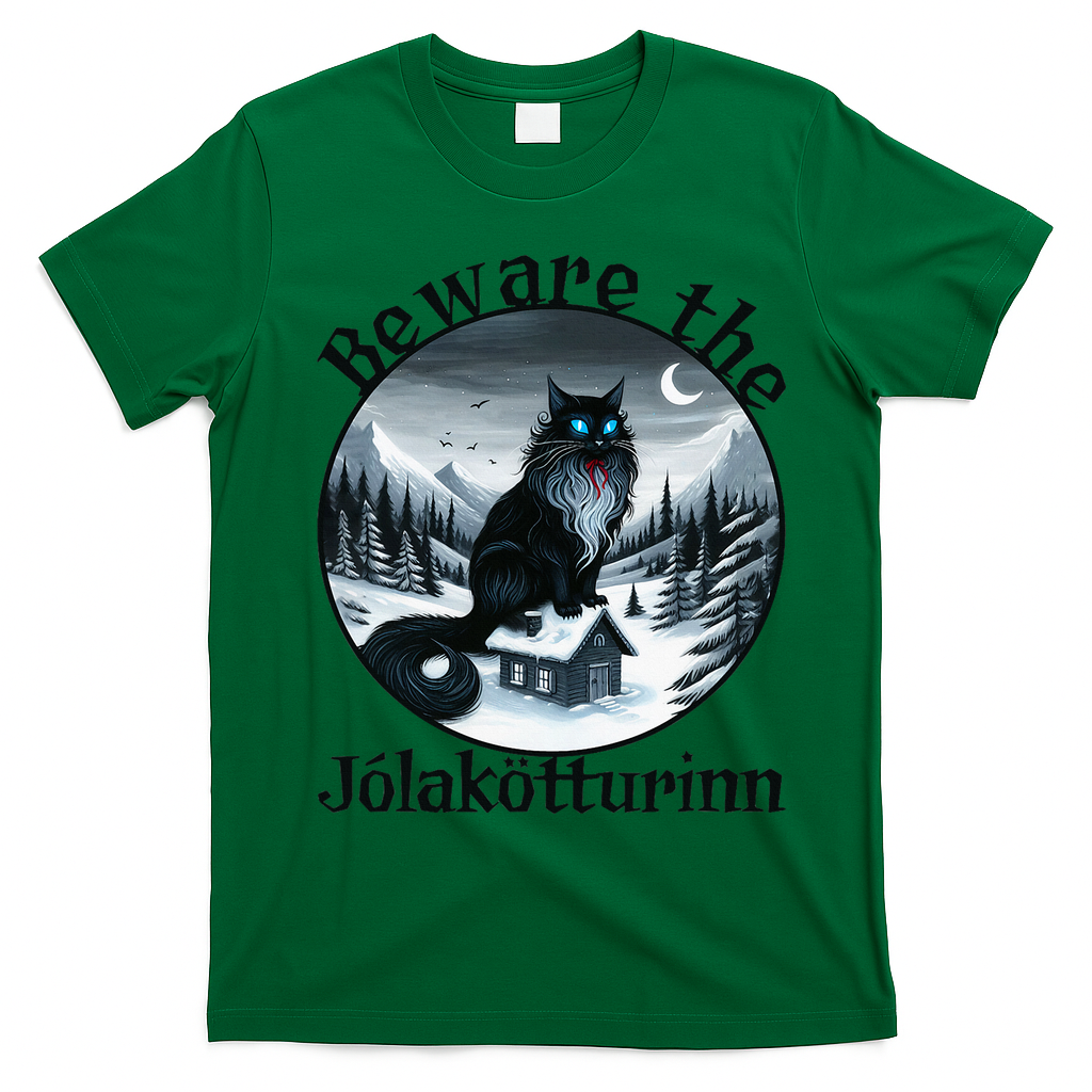 Beware The Jolakotturinn Yule Cat Icelandic Christmas Norse T-Shirt - Irish Green
