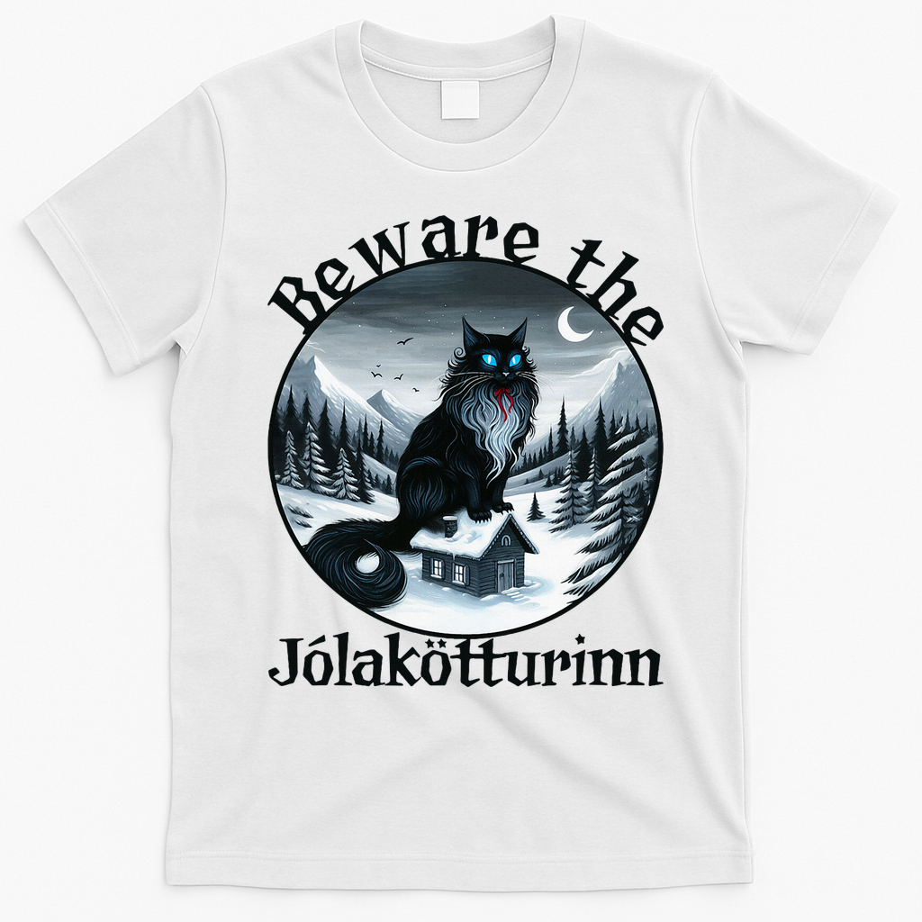 Beware The Jolakotturinn Yule Cat Icelandic Christmas Norse T-Shirt - White