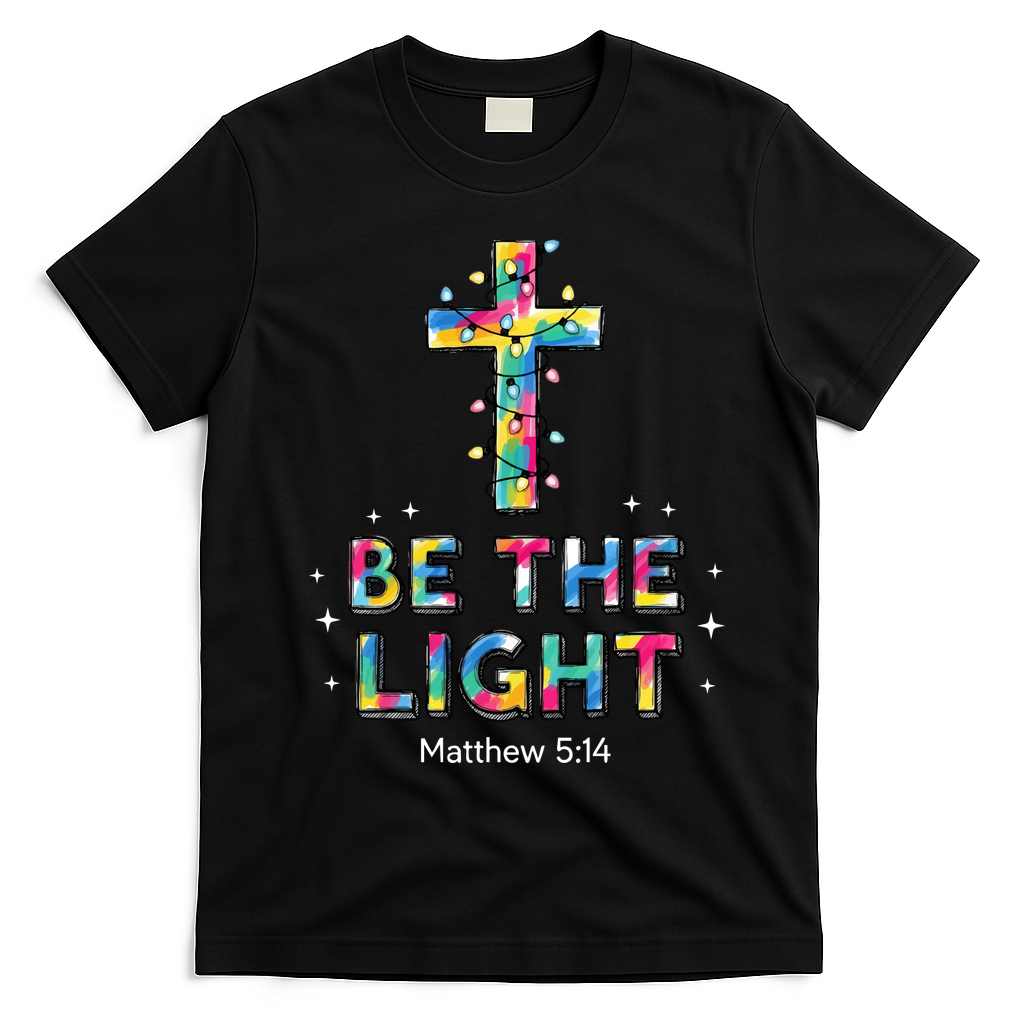 Be The Light Christmas Jesus Cross T-Shirt - Black