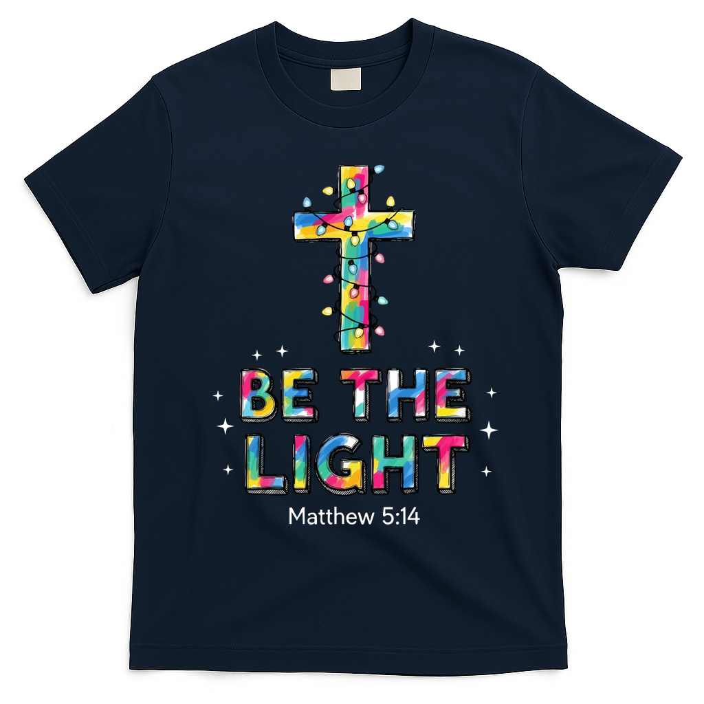 Be The Light Christmas Jesus Cross T-Shirt - Navy Blue