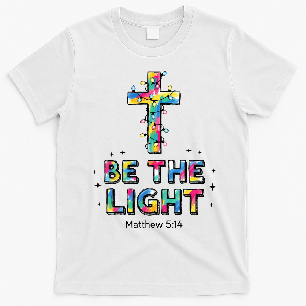 Be The Light Christmas Jesus Cross T-Shirt - White