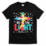 Be The Light, Christmas Lights Cross T-Shirt - Black