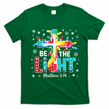 Be The Light, Christmas Lights Cross T-Shirt - Irish Green