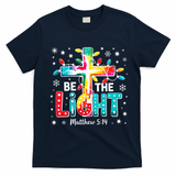 Be The Light, Christmas Lights Cross T-Shirt - Navy Blue