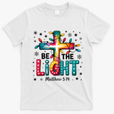 Be The Light, Christmas Lights Cross T-Shirt - White