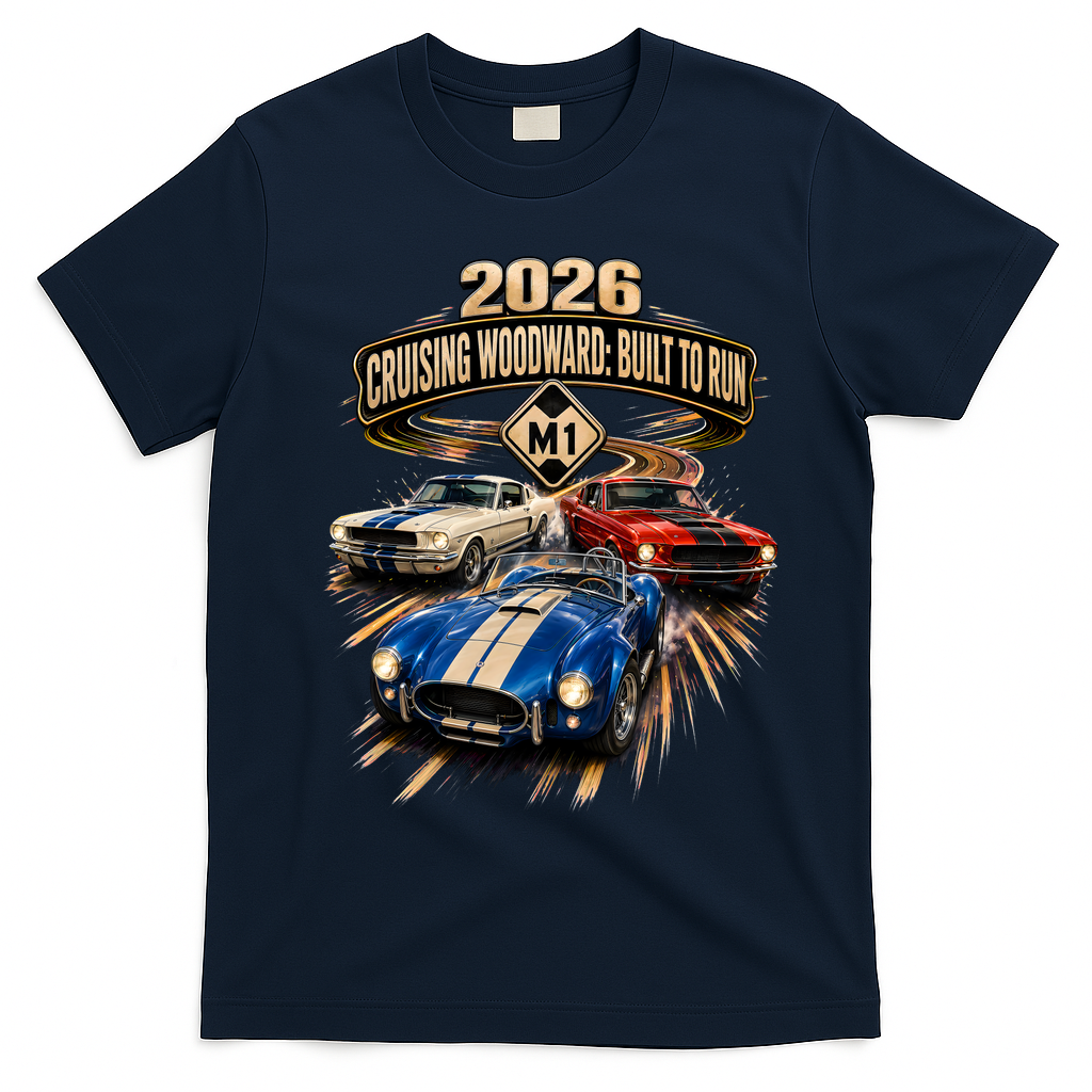 Built To Run 2026 Cruisin Woodward Ave M1 T-Shirt - Navy Blue