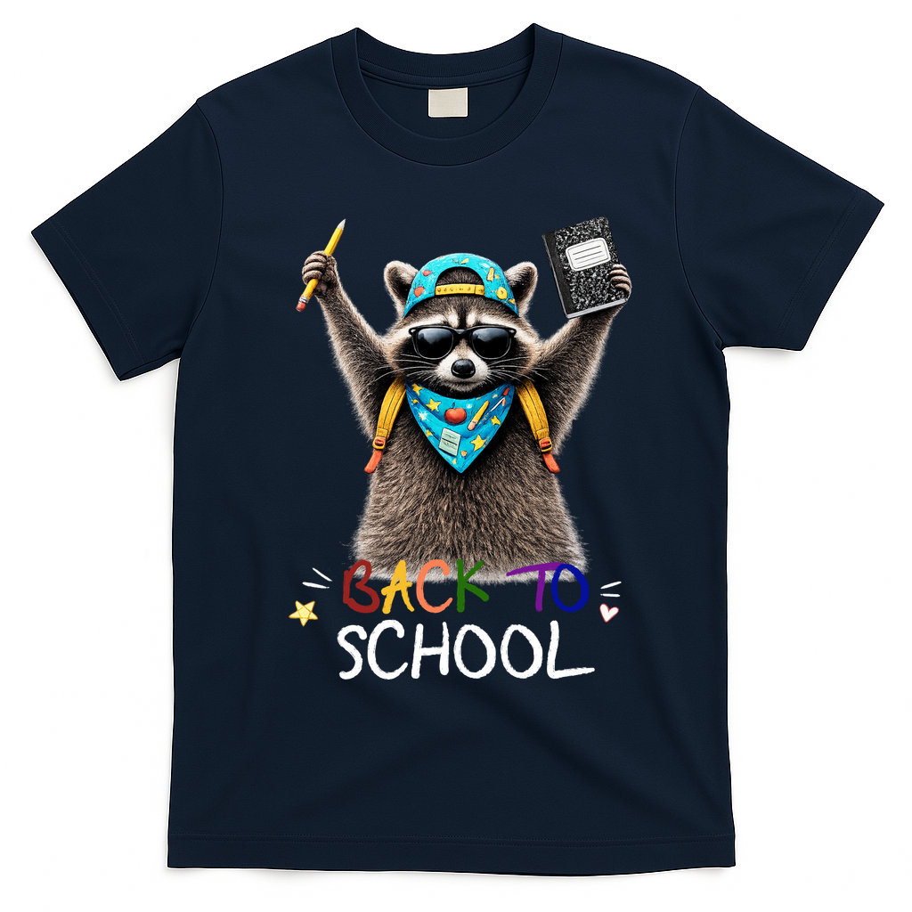 Back To School Raccoon T-Shirt - Navy Blue