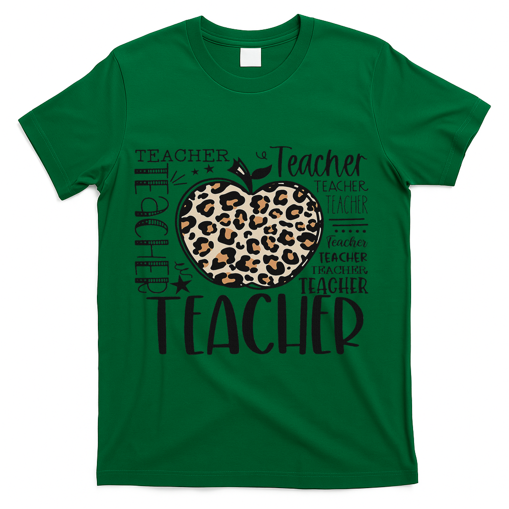 Back To School Teacher Life Apple Leopard Teacher Women Gift T-Shirt - Green