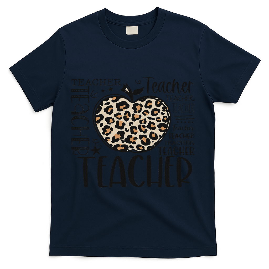 Back To School Teacher Life Apple Leopard Teacher Women Gift T-Shirt - Navy