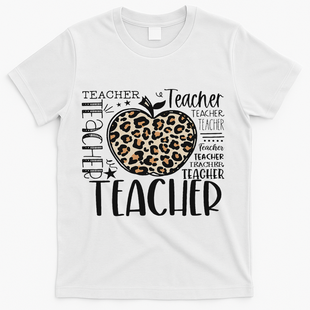 Back To School Teacher Life Apple Leopard Teacher Women Gift T-Shirt - White