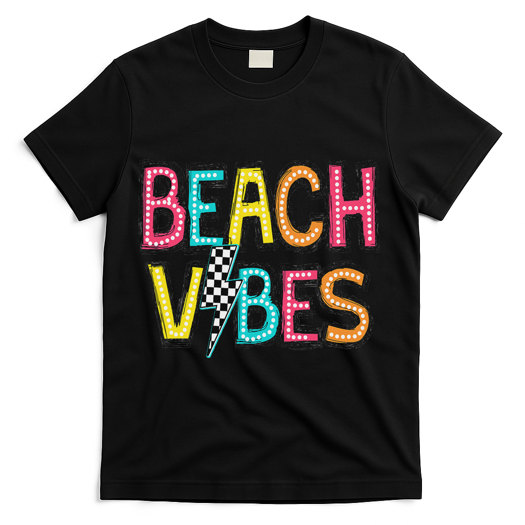 Beach Vibes Hello Summer Vacation Girl Women N Colorful T-Shirt - Black