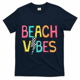 Beach Vibes Hello Summer Vacation Girl Women N Colorful T-Shirt - Navy