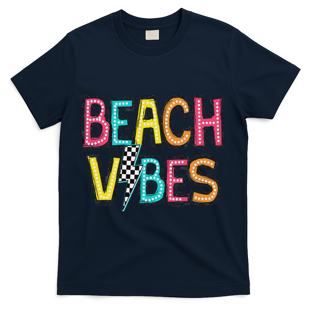 Beach Vibes Hello Summer Vacation Girl Women N Colorful T-Shirt - Navy