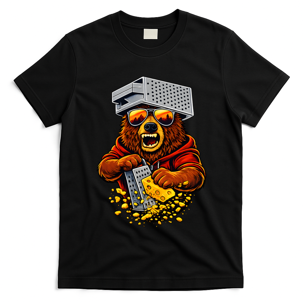 Bear With Cheese Grater Hat And Sunglasses T-Shirt