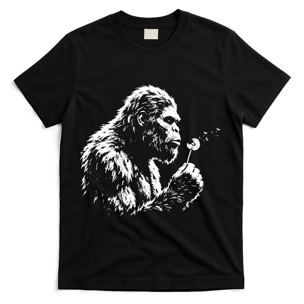 Blowing Wishes Funny Bigfoot Dandelion T-Shirt - Black