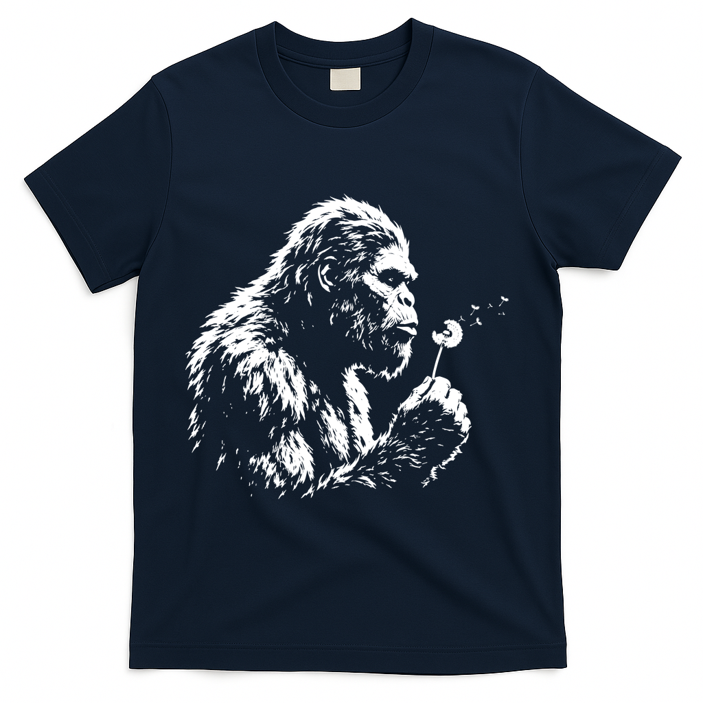 Blowing Wishes Funny Bigfoot Dandelion T-Shirt - Navy