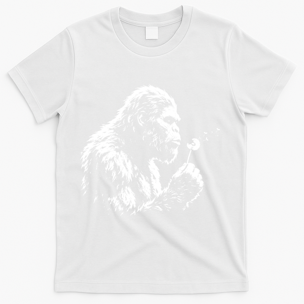 Blowing Wishes Funny Bigfoot Dandelion T-Shirt - White