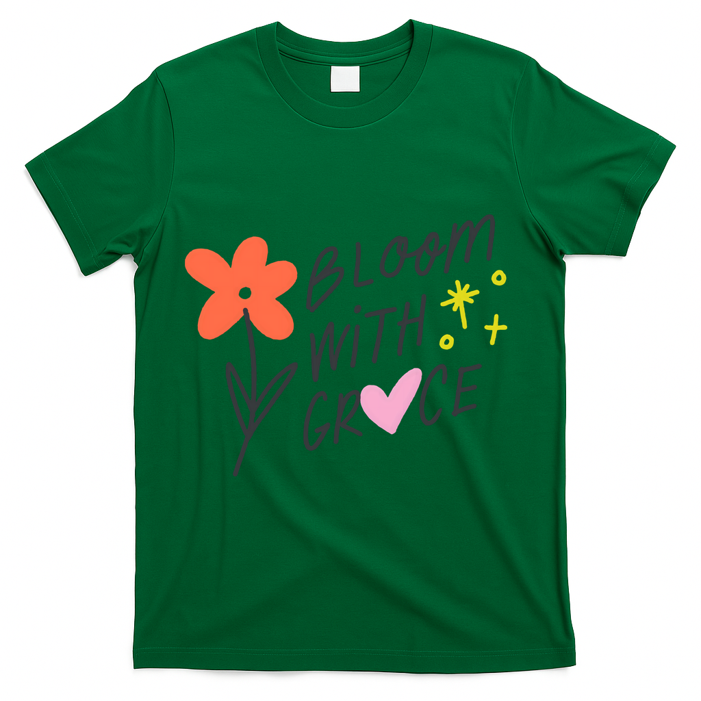 Bloom With Grace Summer Quote T-Shirt - Green