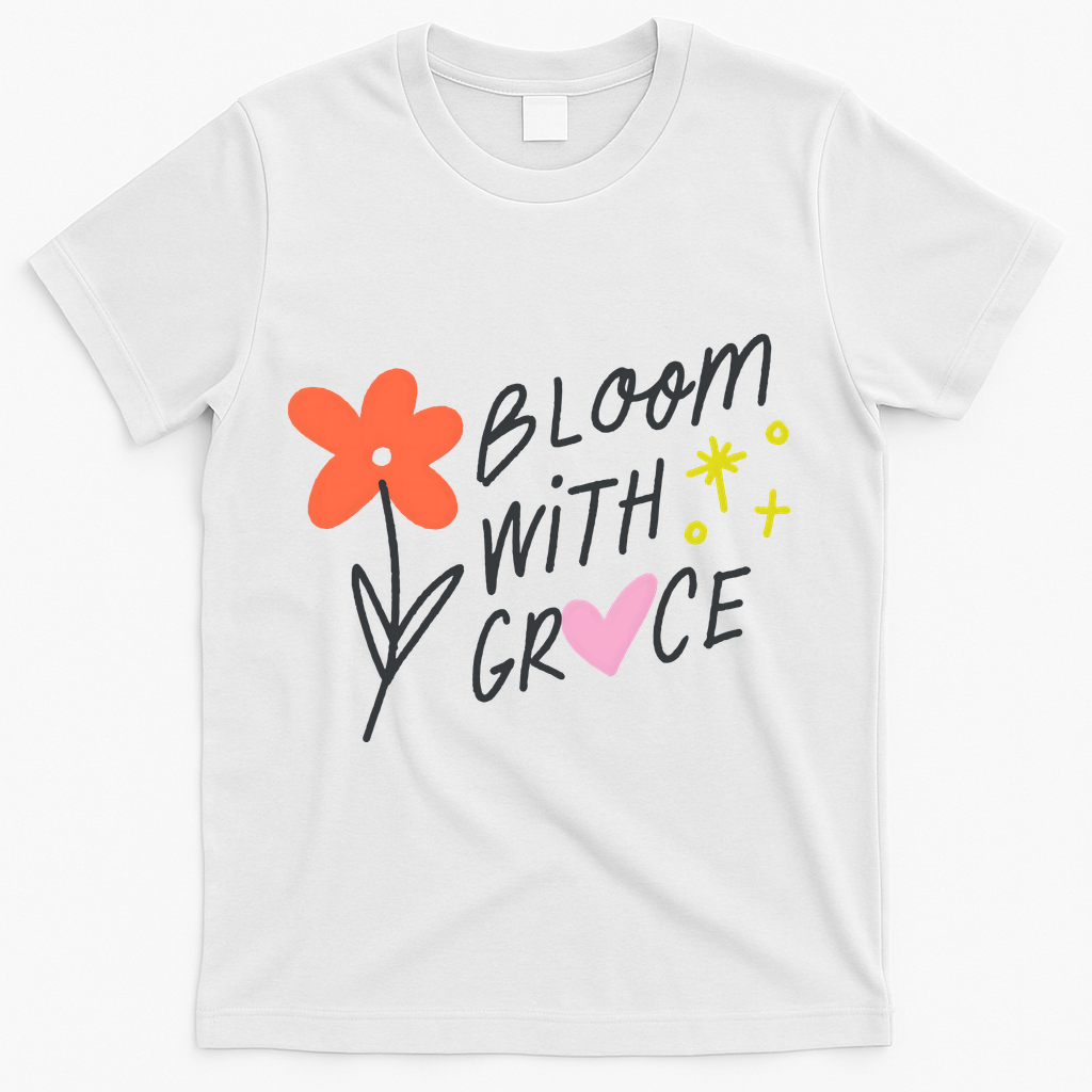 Bloom With Grace Summer Quote T-Shirt - White