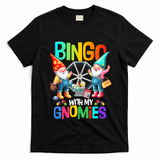Bingo With My Gnomies Fun Bingo Gnome Squad Merry Christmas T-Shirt - Black