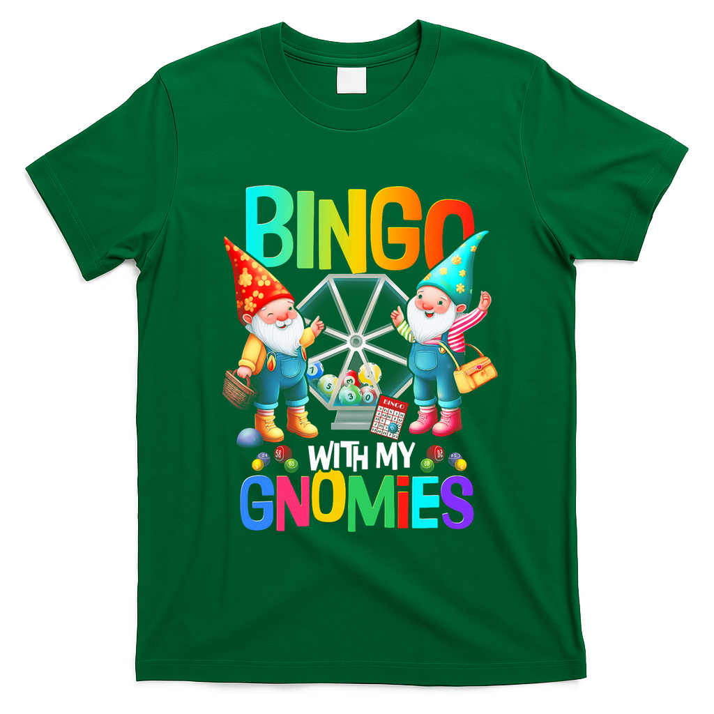 Bingo With My Gnomies Fun Bingo Gnome Squad Merry Christmas T-Shirt - Irish Green