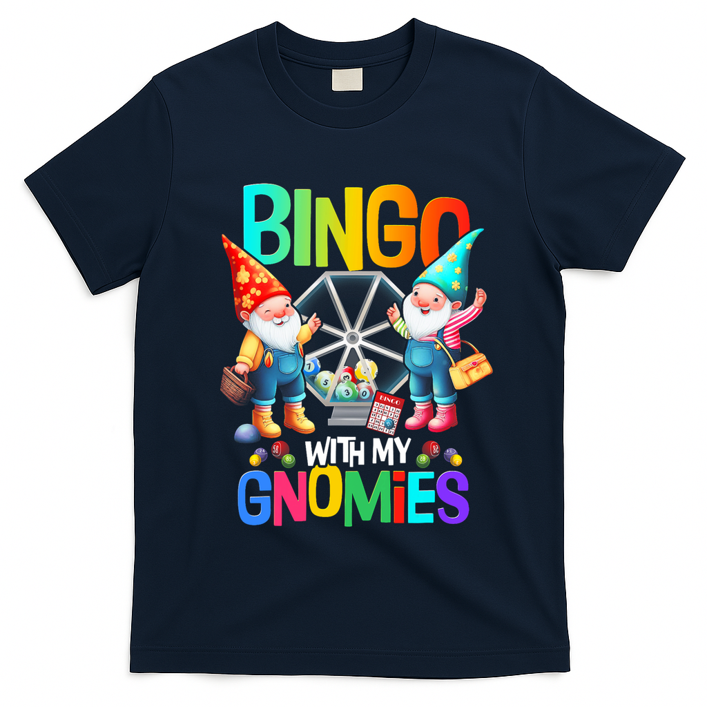 Bingo With My Gnomies Fun Bingo Gnome Squad Merry Christmas T-Shirt - Navy Blue