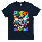 Bingo With My Gnomies Fun Bingo Gnome Squad Merry Christmas T-Shirt - Navy Blue