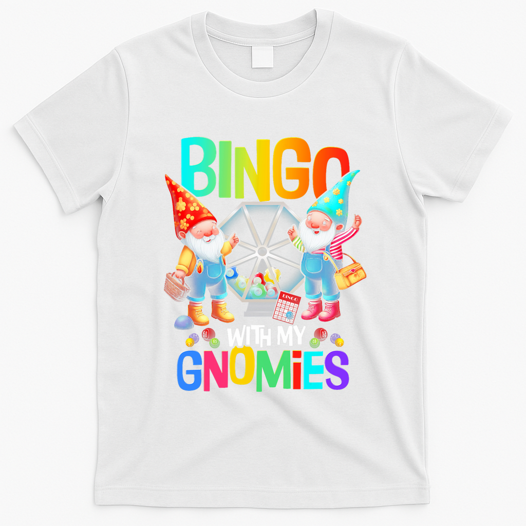 Bingo With My Gnomies Fun Bingo Gnome Squad Merry Christmas T-Shirt - White