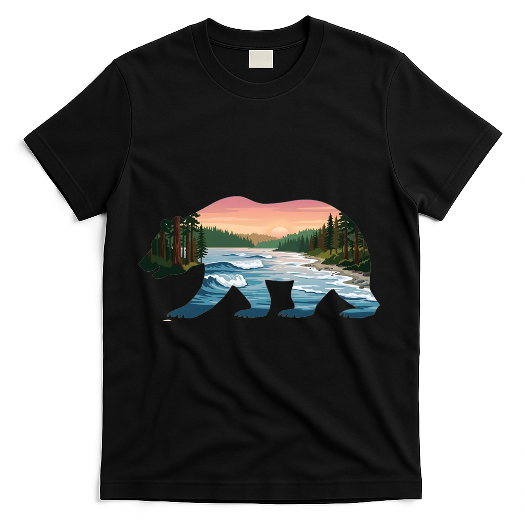 Bear Wildlife Nature River National Park Sunset  T-Shirt - Black