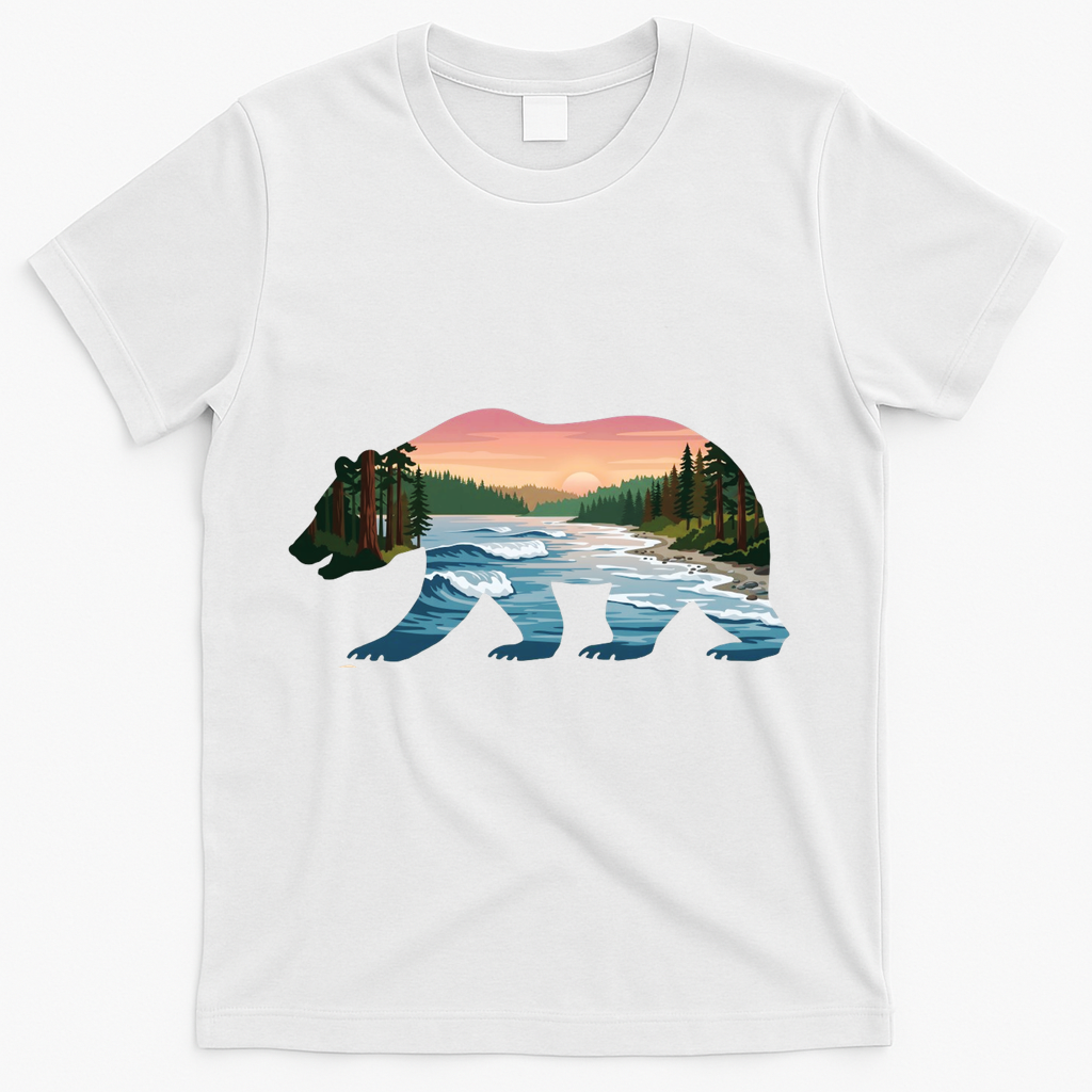 Bear Wildlife Nature River National Park Sunset  T-Shirt - White