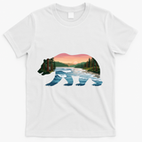 Bear Wildlife Nature River National Park Sunset  T-Shirt - White