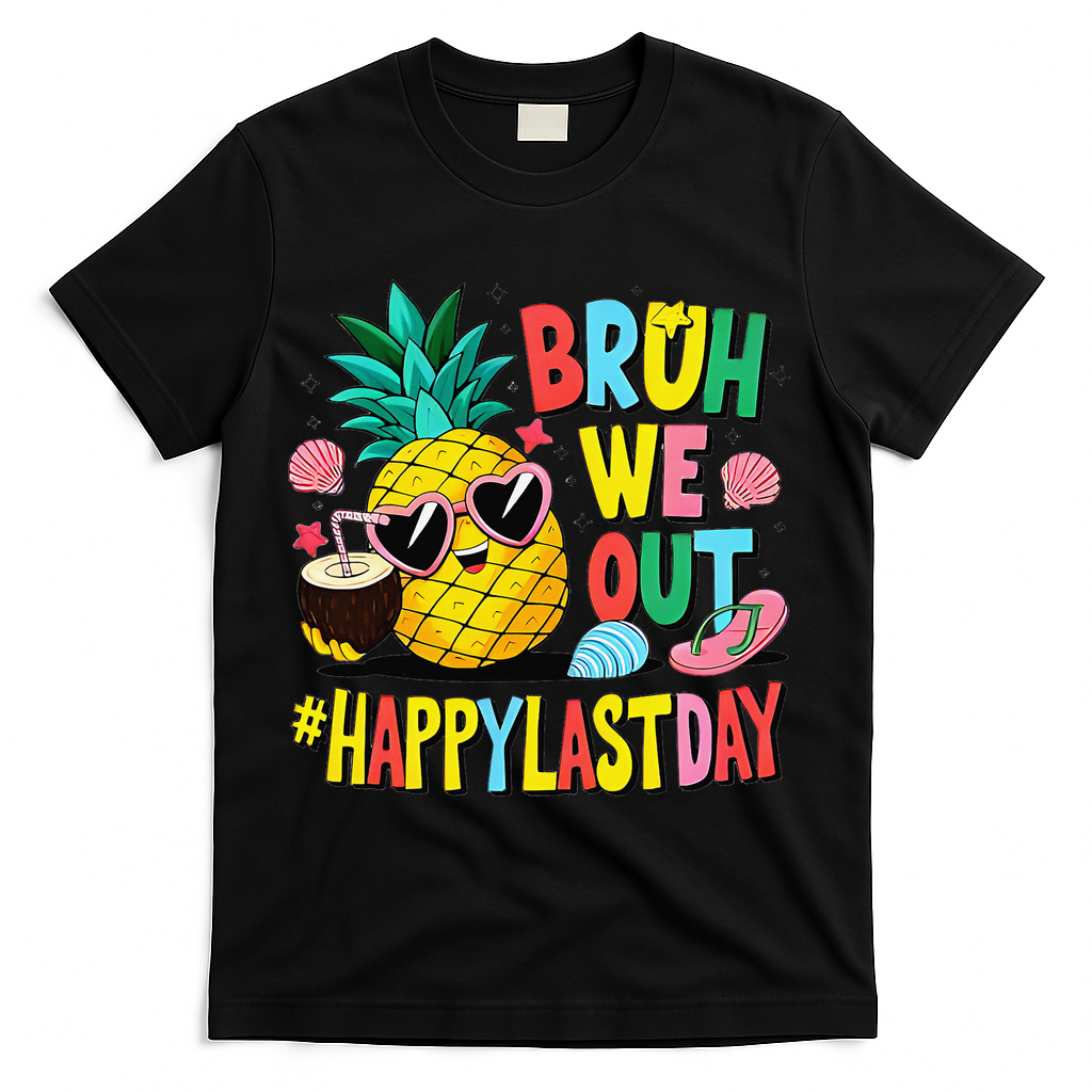 Bruh We Out Happy Last Day Of School Teacher Pineapple T-Shirt - Black