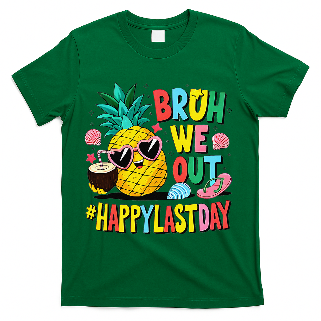 Bruh We Out Happy Last Day Of School Teacher Pineapple T-Shirt - Green