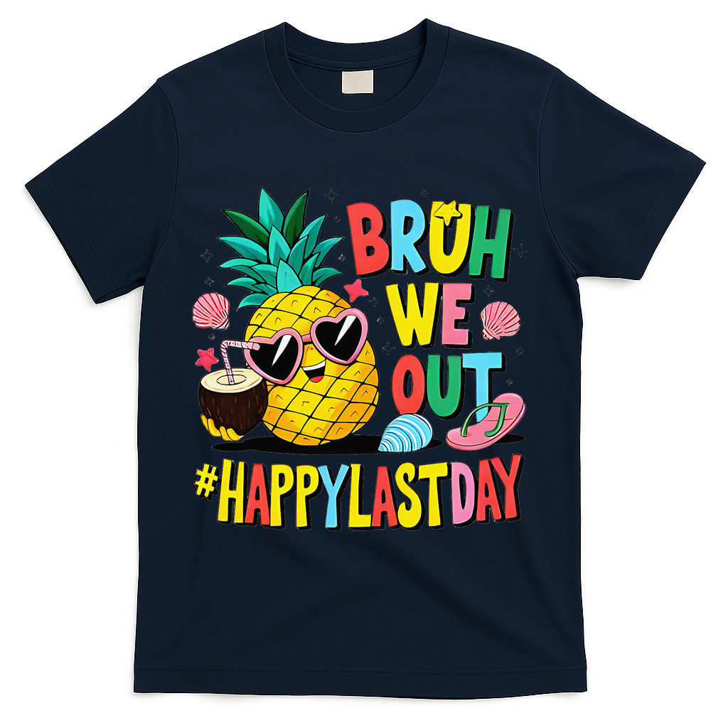 Bruh We Out Happy Last Day Of School Teacher Pineapple T-Shirt - Navy