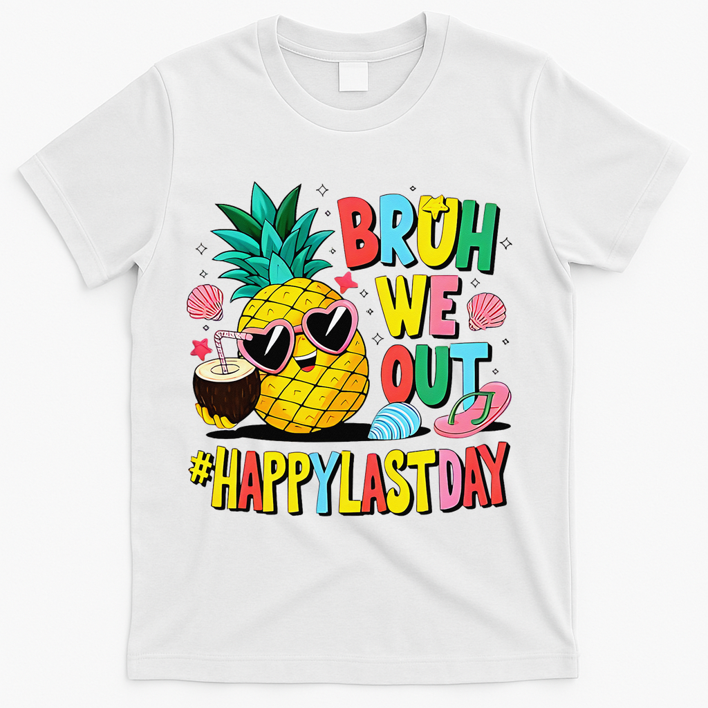 Bruh We Out Happy Last Day Of School Teacher Pineapple T-Shirt - White