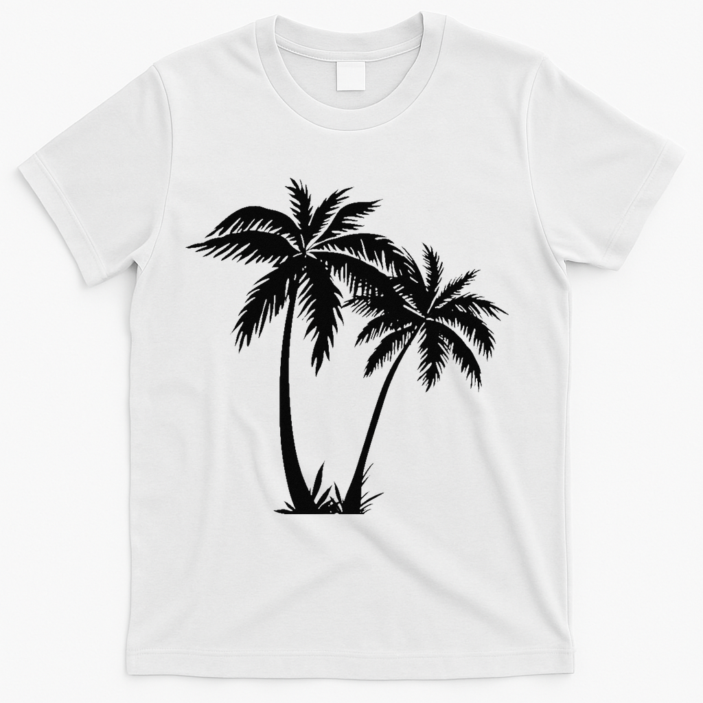 Black White Palm Trees Summer Sun Beach  T-Shirt - White