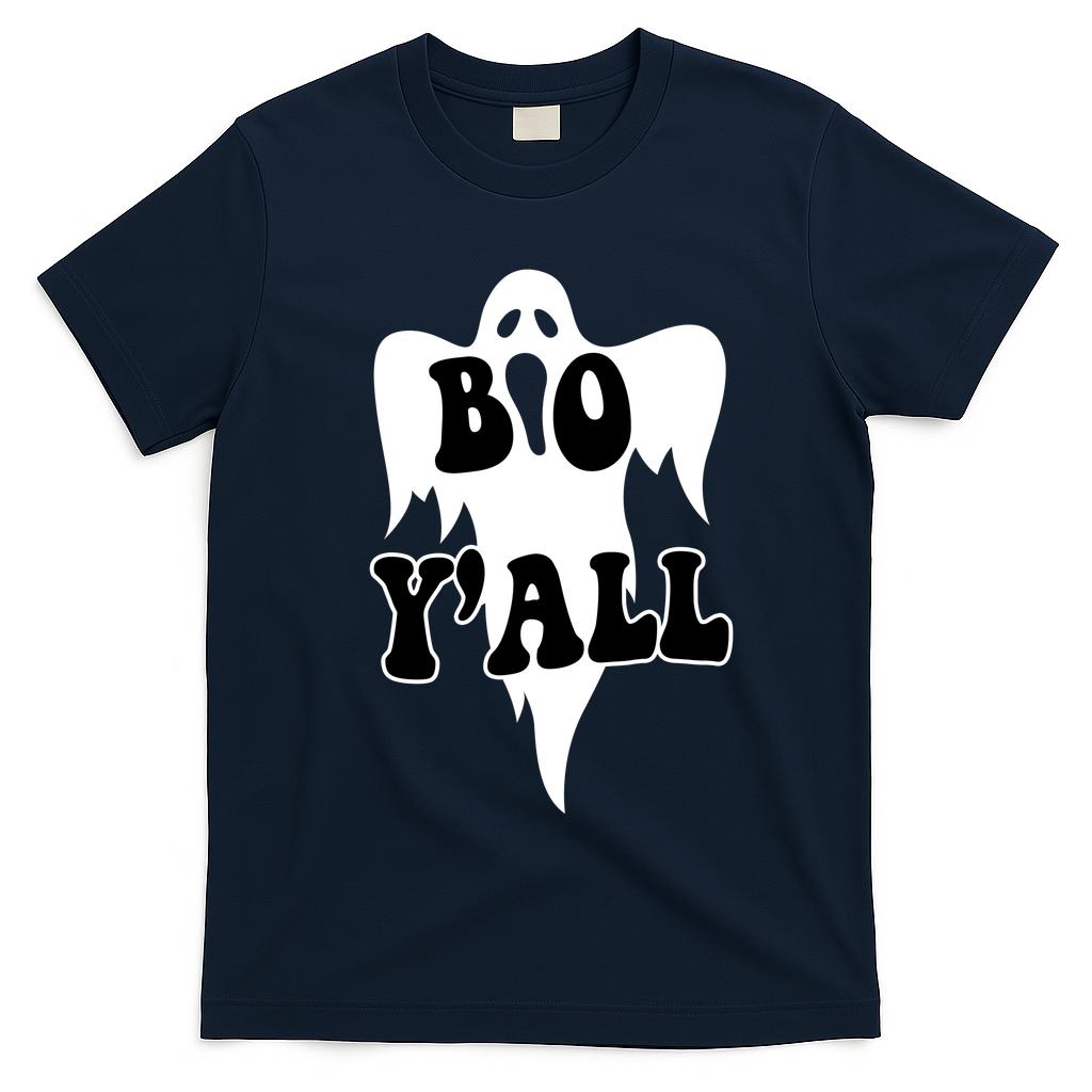 Boo Yall Spooky Ghost Halloween T-Shirt - Navy Blue