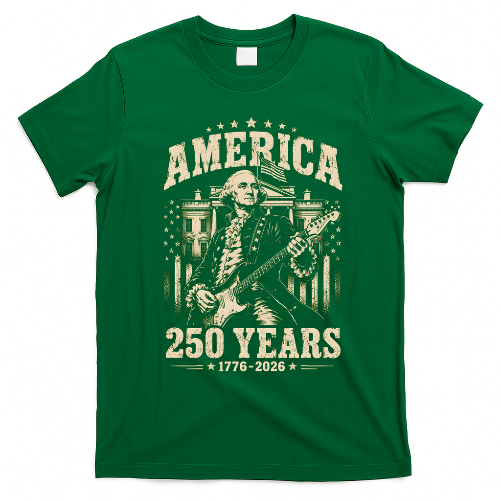 Celebrate 250 Years Of America George Washington Rocking Out T-Shirt - Irish Green